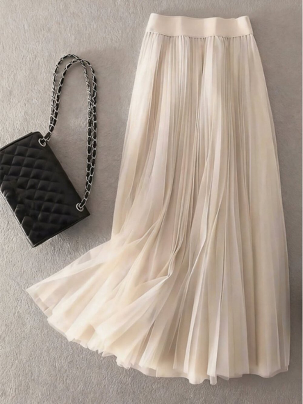 LuminousWealth Women's Elegant Pleated Mesh A-Line Skirt, Suitable For Casual Or